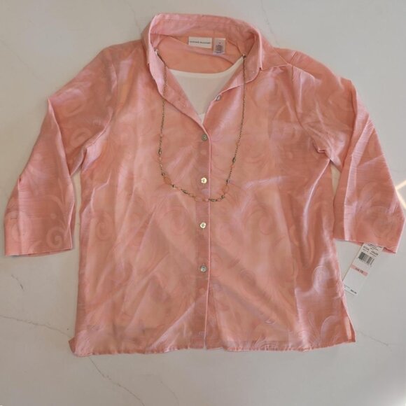 NEW Alfred Dunner Sz 10 3 piece Women's Top Peach Embroidered Sheer 3/4 Sleeves - Picture 3 of 10